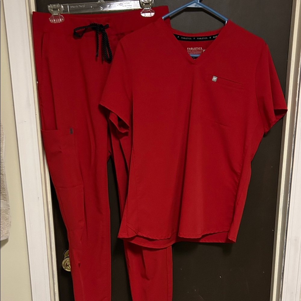 Fabletics Vibrant Red Scrub Set